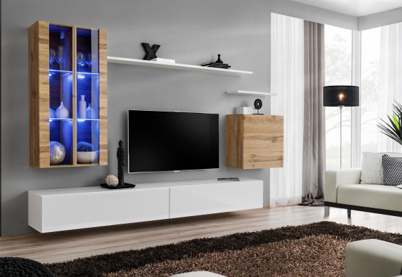 White New Living Room Wall TV Stand Wall Cabinet Wooden Furniture Style Luxury Modern