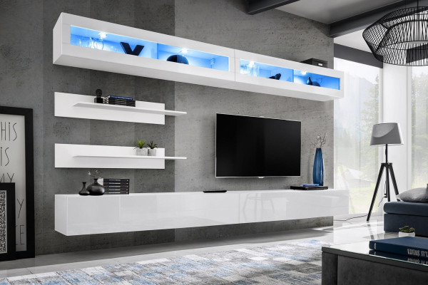 Modern living room set 6 pieces 2x TV stands design wall cabinet new wood furniture