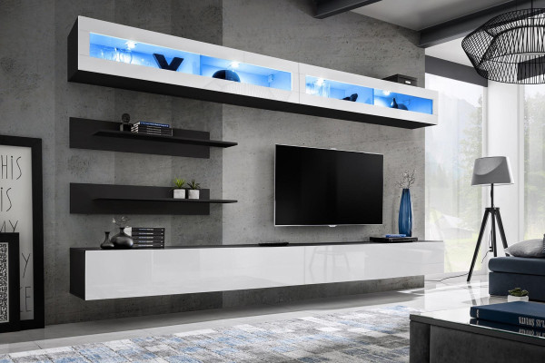 Living room wall unit set, wall cabinet, lowboard, wall shelf, TV stand, new