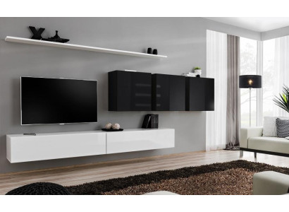 White living room wall unit with 2 TV stands, sideboard, living room furniture, wall cabinet, designer