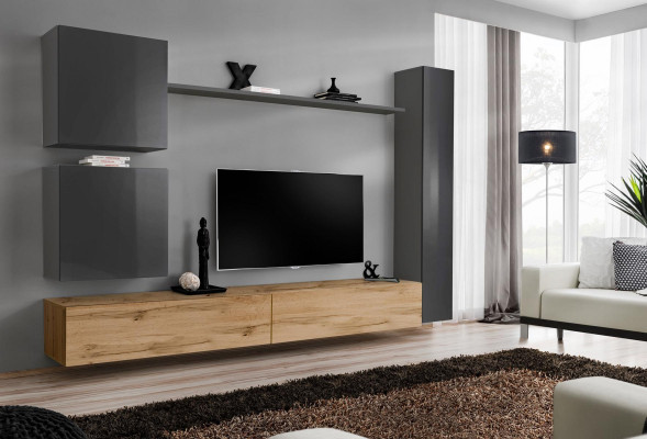 Wall cabinet living wall complete set 6-piece modern furniture sideboard TV stand