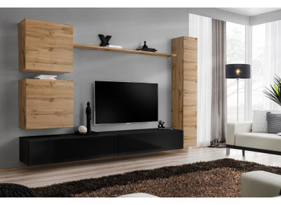 Brown wall cabinet wooden furniture designer wall shelf sideboard TV stand set