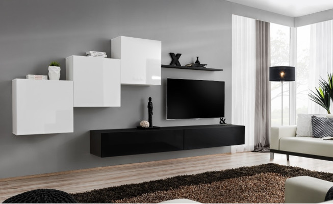 Wall unit black complete with TV stand wall shelf luxury wall cabinet design