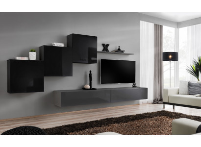 Living Room Set Wall Shelf TV Stand Gray Living Wall Luxury Cabinet Design 6-Piece New
