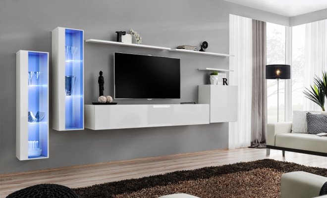 White Complete Living Room Wall Unit TV Stand Design Luxury Cabinet Wall Cabinet