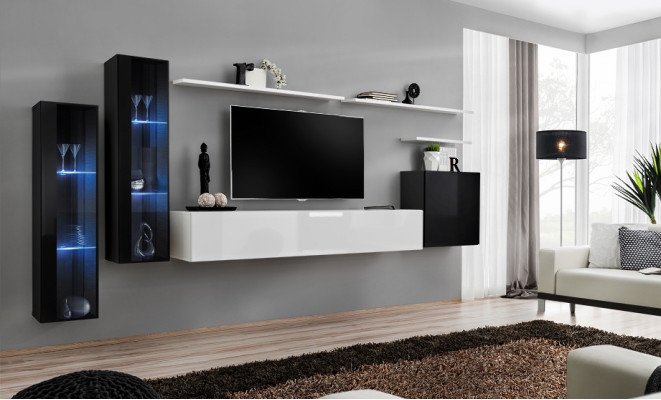 Design White Wall Cabinet Wall Shelf TV Stand Luxury Living Room Display Case New