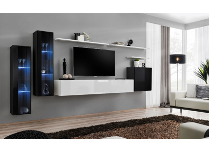 Design White Wall Cabinet Wall Shelf TV Stand Luxury Living Room Display Case New