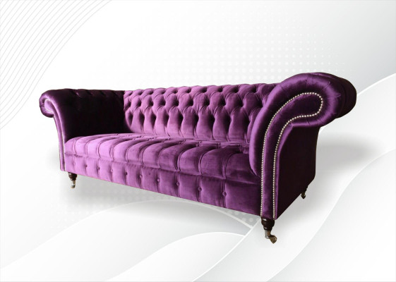 Chesterfield 3-Seater Violet Fabric Design Couch Upholstered Sofa New Textile