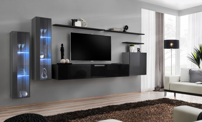 Designer black living room wall unit sideboard wall cabinet TV stand luxury set