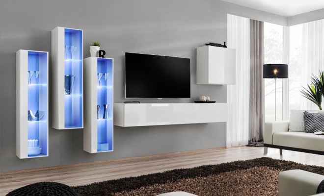 White Full Design Living Wall Sideboard 4x Cabinet RTV Lowboard TV Stand