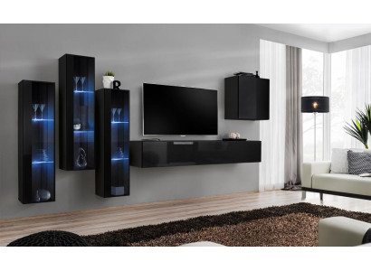 Black Living Room Set Display Cabinet Shelf 5-piece Furniture Set