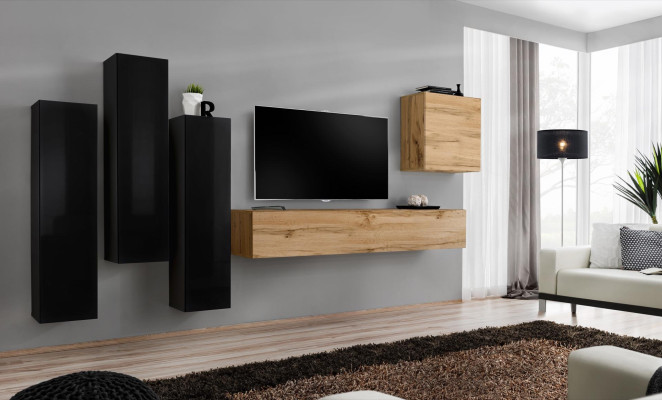 Black Living Room Complete Set Sideboard TV Cabinet Wall Decor Luxury Furniture