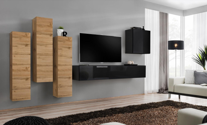 Wall unit, wall cabinet, TV furniture, living room furnishing, TV stand, modern black