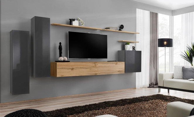 Designer living room wall unit furniture luxury TV stand wood wall shelf complete new