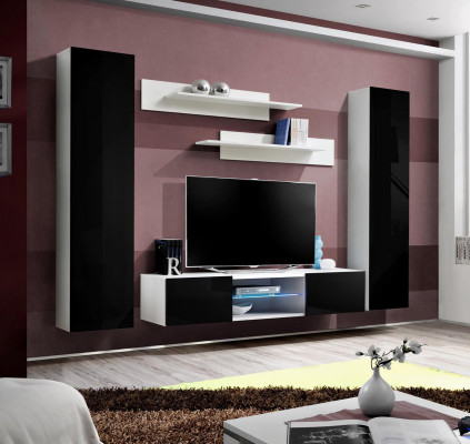 Designer living room luxury wall unit hanging sideboard with fireplace modern design