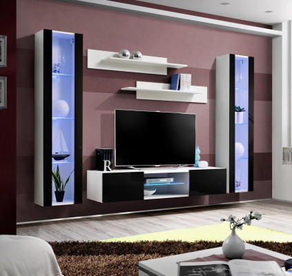 Wall unit set 5-piece living room luxury 2x hanging display cabinet TV stand wall shelves