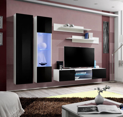 Designer complete living room wall unit hanging display cabinet TV stand luxury wall shelves high gloss
