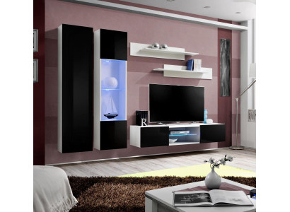 Designer complete living room wall unit hanging display cabinet TV stand luxury wall shelves high gloss
