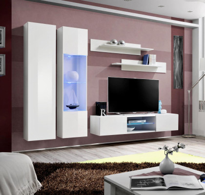 Complete set 5-piece luxury white wall unit hanging display cabinet TV stand new