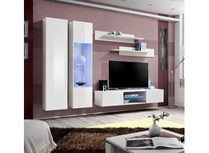 Complete set 5-piece luxury white wall unit hanging display cabinet TV stand new