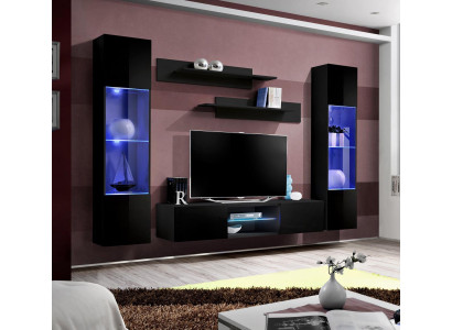 Black wall unit wall shelves complete designer furniture hanging display cabinet new