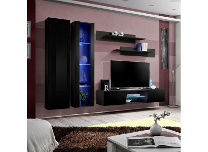 Living Room Complete Black Wall Unit Cabinet Hanging Display Cabinet New