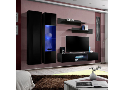 Black Complete Living Wall Living Room Hanging Display Cabinet Wall Cupboard New