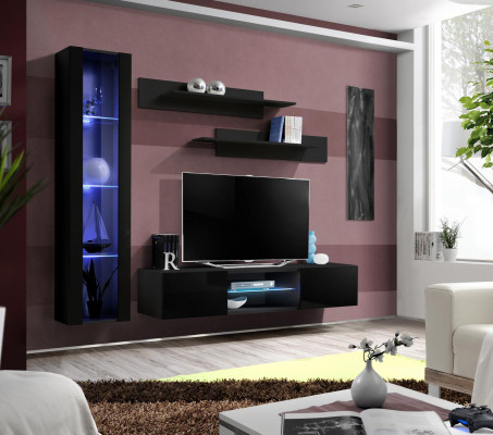Black Living Room Luxury Set 4-piece. Living Room TV Hanging Cabinet Modern Wall Shelves