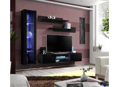 Black Living Room Luxury Set 4-piece. Living Room TV Hanging Cabinet Modern Wall Shelves