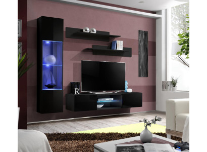 Black Living Room Luxury Wall Unit Hanging Display Cabinet Modern TV Stand Wood New