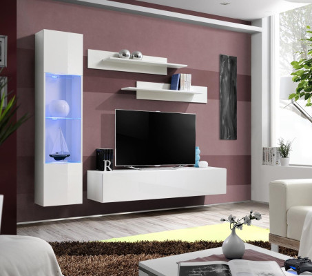 Living room furniture white wall unit designer luxury TV stand hanging display cabinets shelves