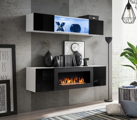 Designer hanging sideboard wooden furniture complete black luxury wall unit 2-piece new
