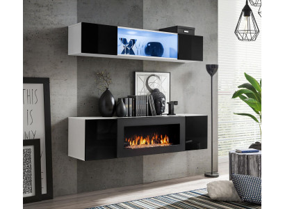 Designer hanging sideboard wooden furniture complete black luxury wall unit 2-piece new
