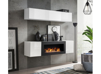 Wall-mounted sideboard cabinet 2-piece with fireplace cabinets black high gloss