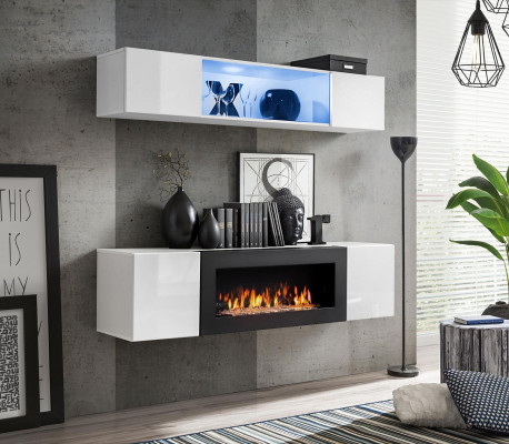 White living room wall luxury hanging sideboard cabinet 2-piece with fireplace living room furniture