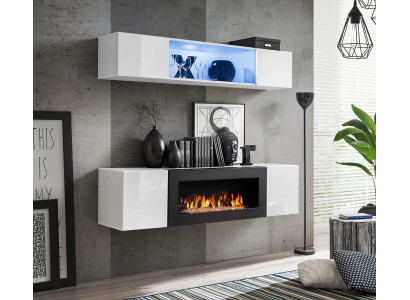 White living room wall luxury hanging sideboard cabinet 2-piece with fireplace living room furniture