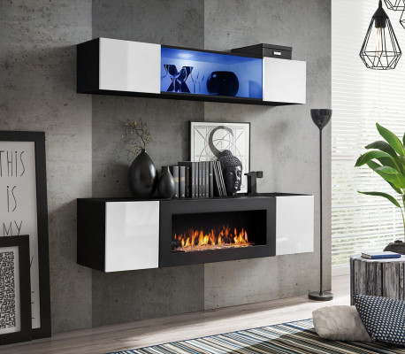 Wall-mounted sideboard living room high gloss with fireplace furniture wall cabinet wardrobe 2 pieces.