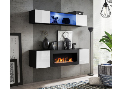 Wall-mounted sideboard living room high gloss with fireplace furniture wall cabinet wardrobe 2 pieces.