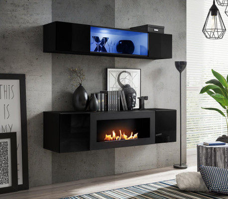 2-piece set hanging sideboard with fireplace cabinet complete high-gloss living room
