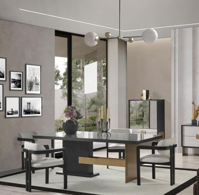Designer dining set luxury ensemble dining table 8x chairs dining room furniture