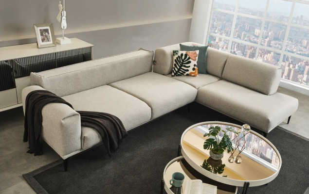 White sectional sofa L-shape designer couch upholstered sofas living room furniture new