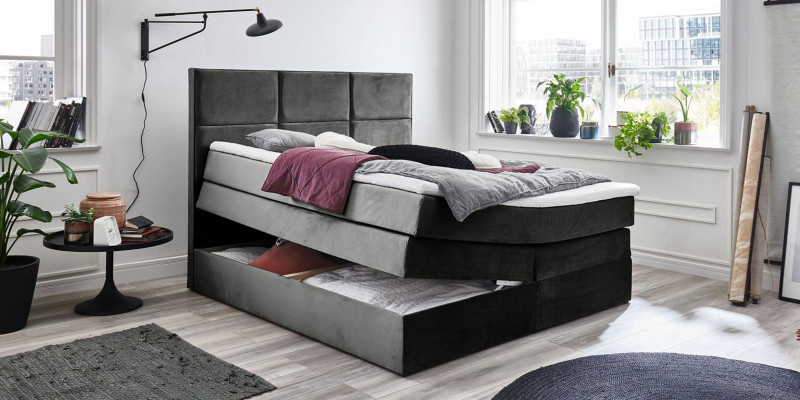 Gray stylish double bedroom wooden furniture design elegant upholstery fabric