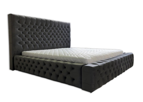 Chesterfield Grey Double Bedroom Wooden Furniture Design Elegant Upholstery Fabric