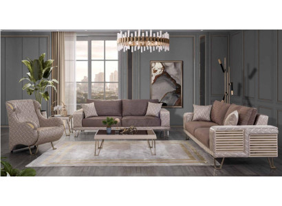 Brown-beige sofa set 3+3+1 seater designer coffee table side table