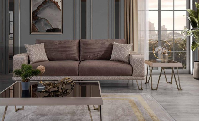 Brown-beige sofa set 3+3+1 seater designer coffee table side table