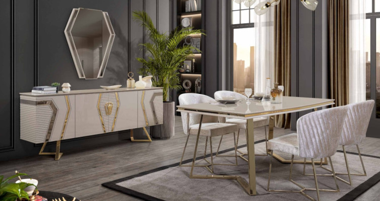 Designer white dining room set dining group dining table 4x chairs 7-piece