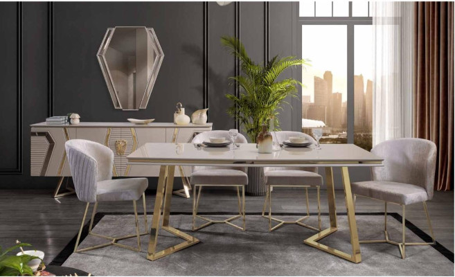 Designer white dining room set dining group dining table 4x chairs 7-piece
