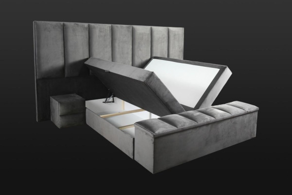 Gray double bed + 2x nightstands classic bedroom furniture design elegant