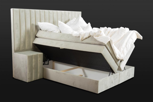 Modern taupe double bed 2x bedside tables bedroom box spring bed