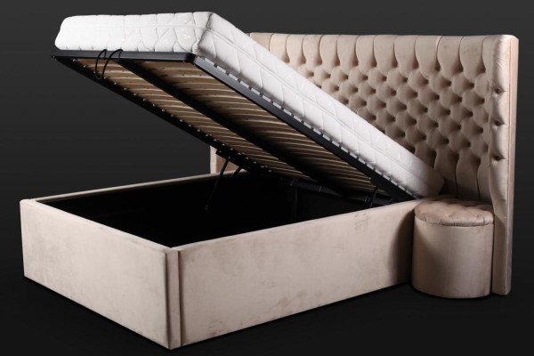 Beige Chesterfield double bed modern bedroom furniture luxury beds